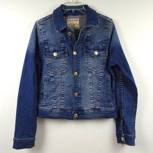 True Religion Jimmy Trucker Jacket Women's Size L Blue Denim Slim Western